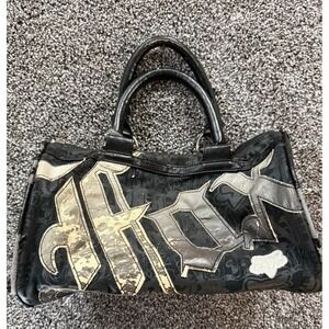 Fox Racing Bag Black Y2K Gothic Logo Canvas Barrel Handbag Motocross Vintage